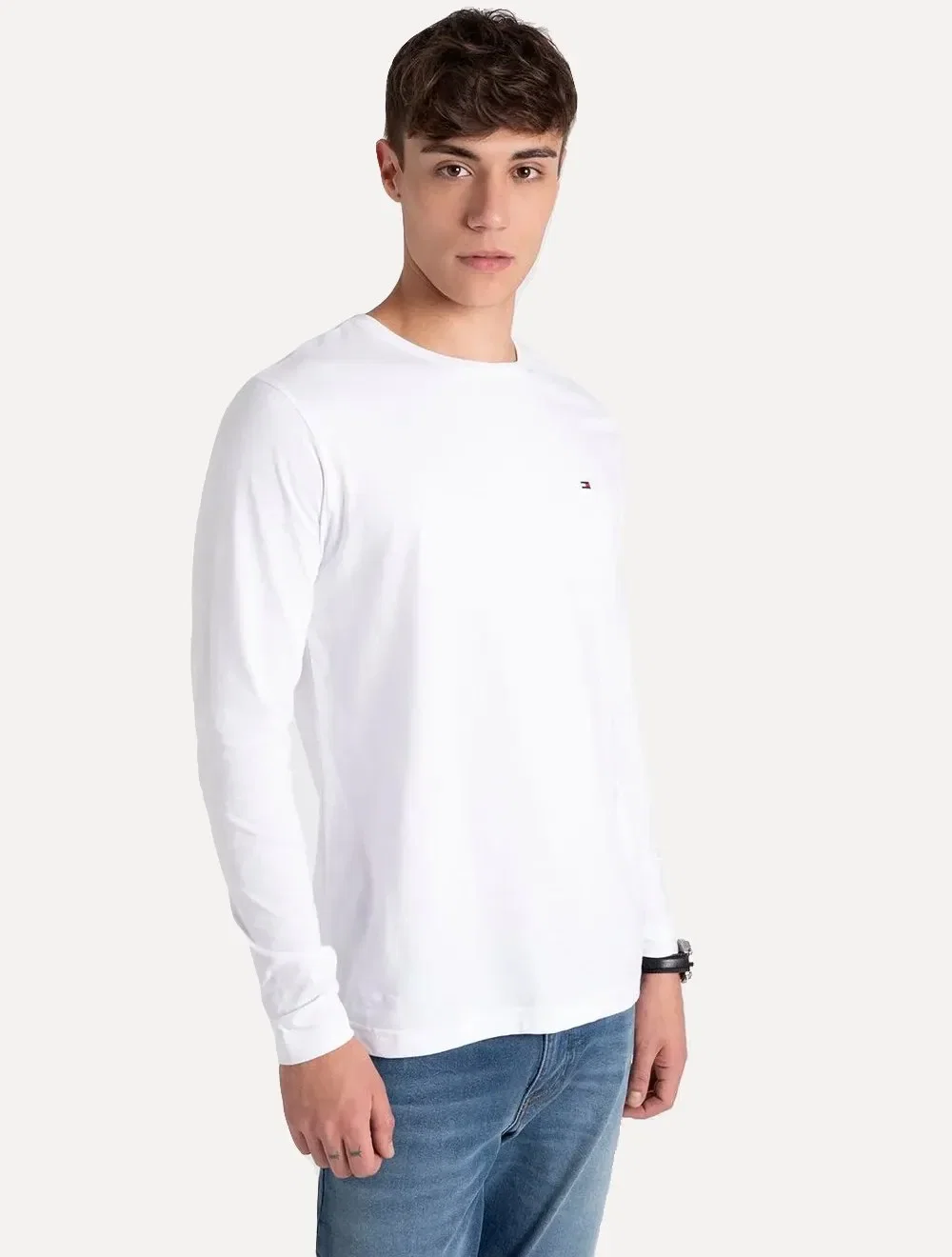 Camiseta Tommy Hilfiger Masculina Manga Longa Essential Cotton Branca — imagem 1