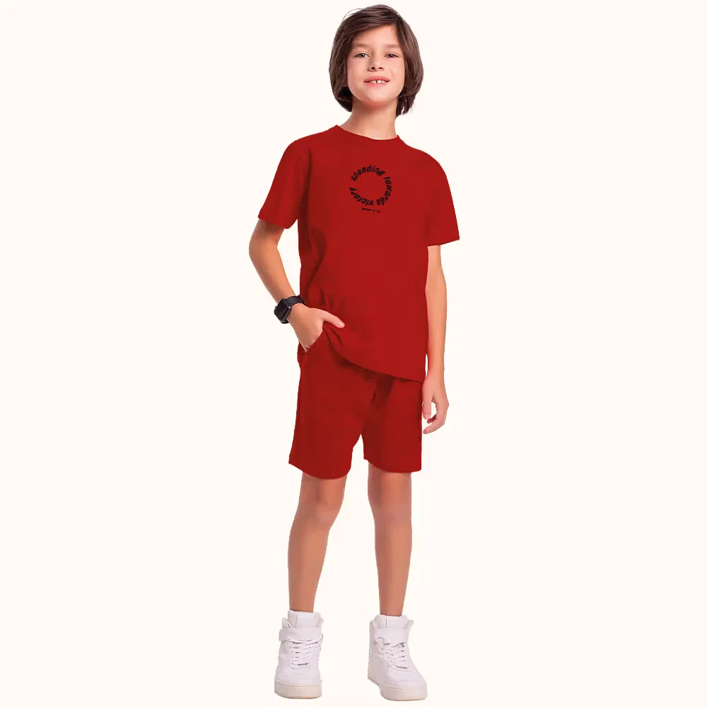 Conjunto camiseta em meia malha e bermuda em moletinho com relevo 3d — imagem 1