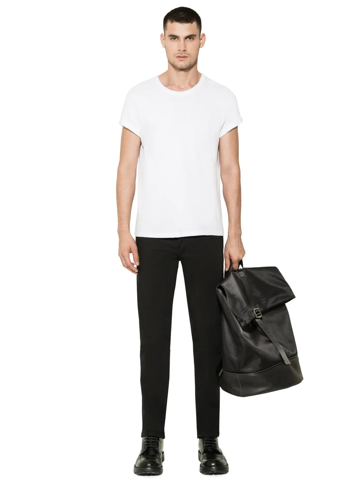 Color Satin Straight 5-Pckts Et.Couro Preto — imagem 1