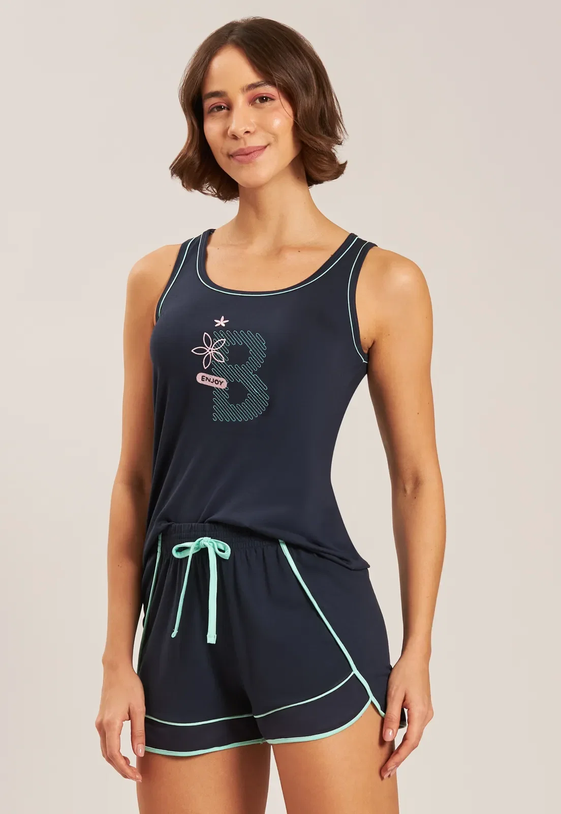 Pijama Regata Com Shorts De Viscose Strech Baunilha — imagem 1