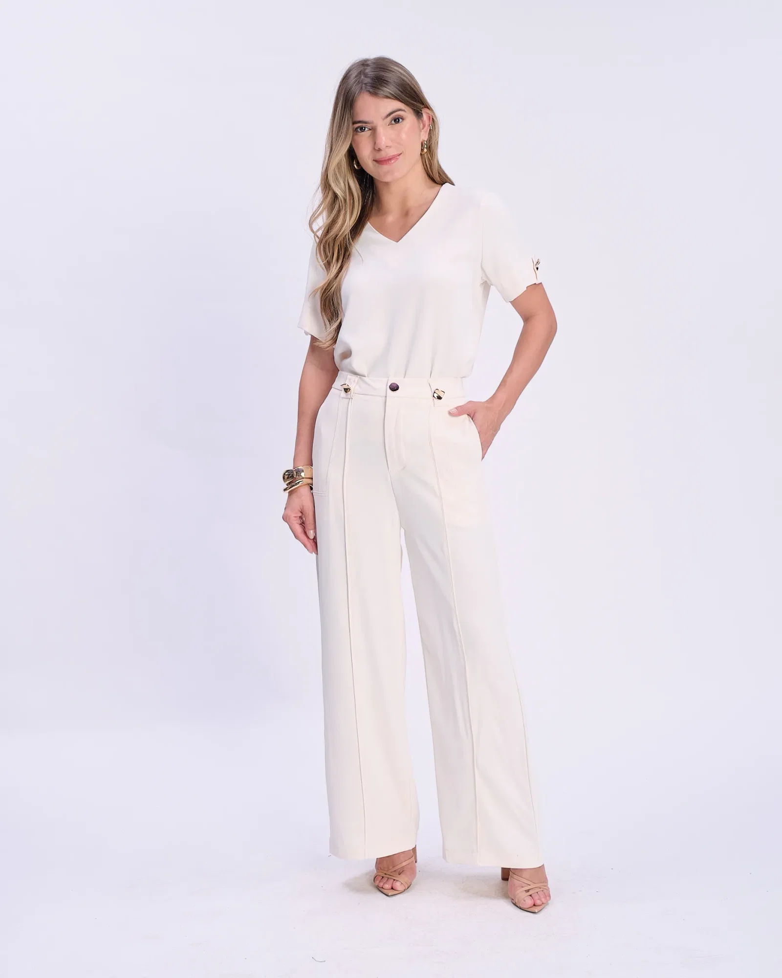 Calça Pantalona Botão Orgânico - Off White — imagem 1