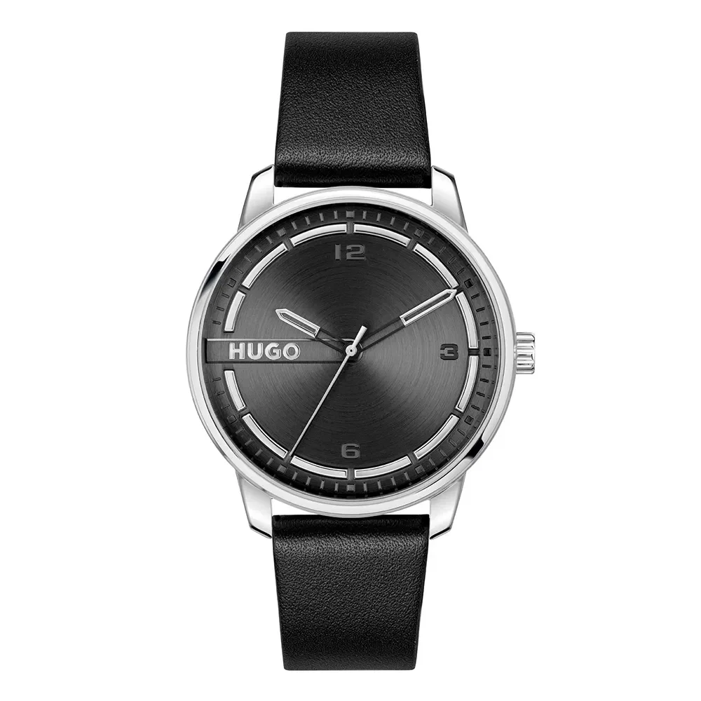 Relógio Hugo Stamp Masculino Couro Preto - 1530362