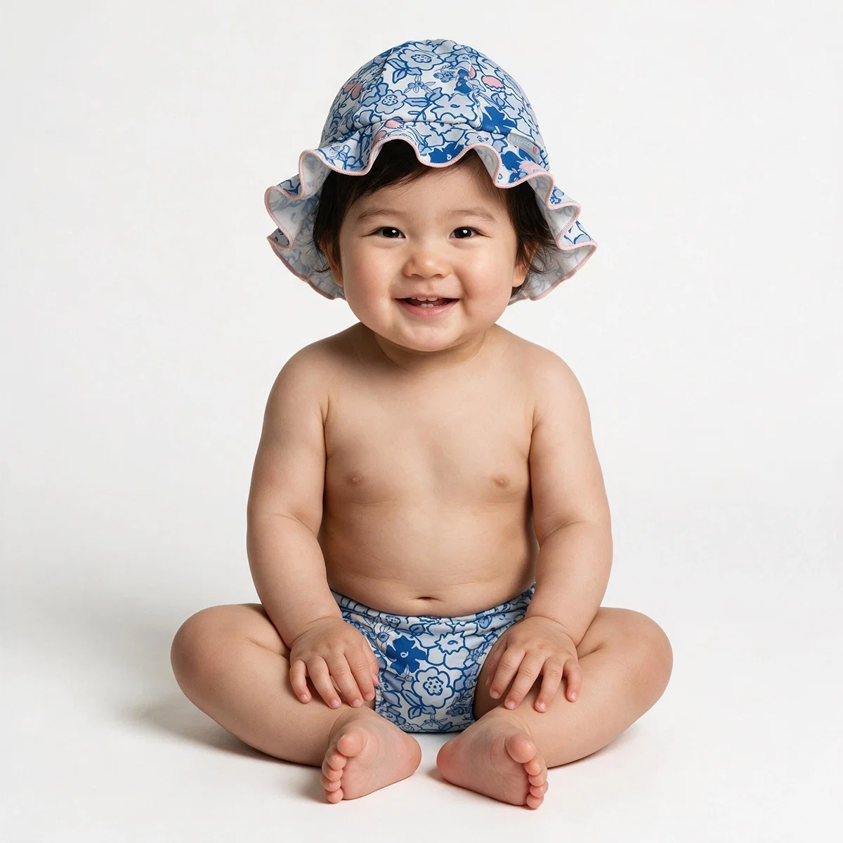 Bundinha Com Chapéu Toddler Floral Mirtilo Elastano Uv 50+ Tip Top