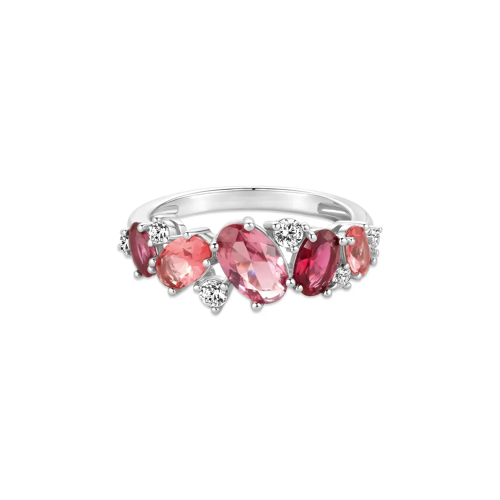 Anel Life Blossom em Prata 925 com Pedras Rosas e Incolores