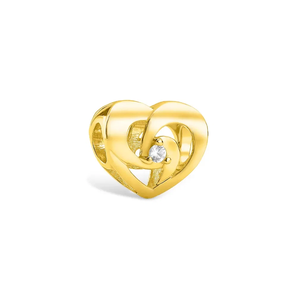 Separador Life Amor Coração em Prata 925 com Banho de Ouro Amarelo 18k com Pedras Incolores — imagem 1