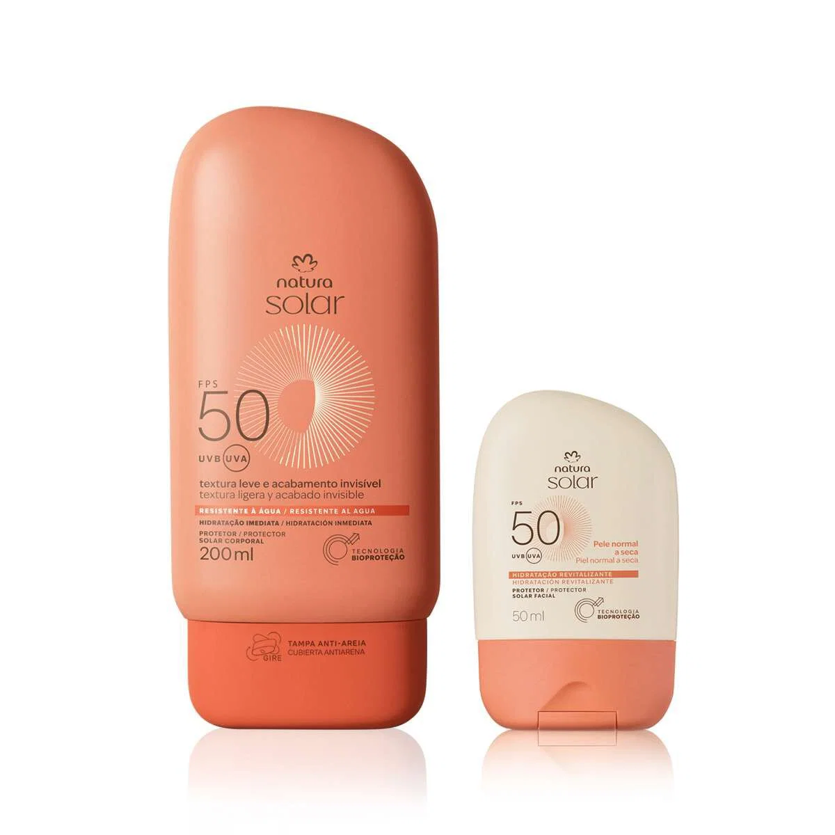 Kit Protetor Solar Facial Pele Normal a Seca e Protetor Solar Corporal FPS 50 Natura Solar