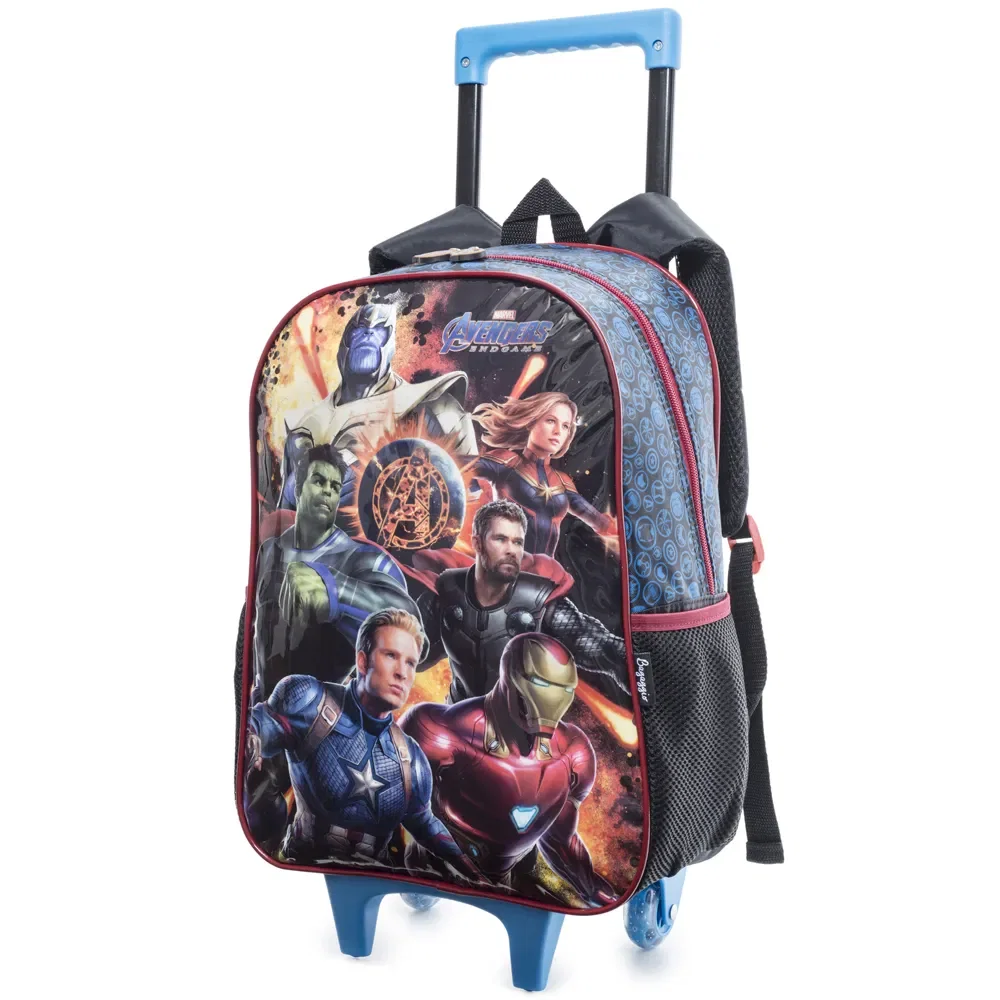 Mochila Escolar Masculina Vingadores Ultimato com Rodinha Azul