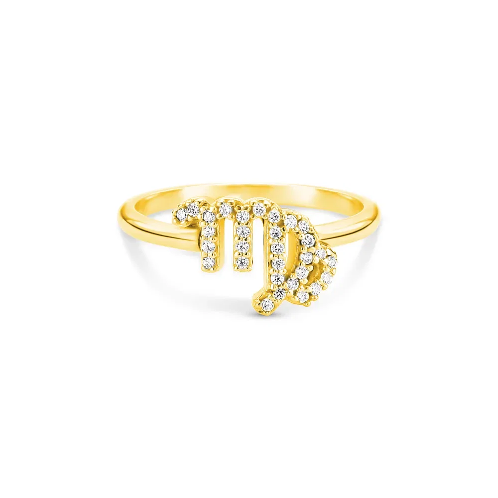 Anel Life Signo Virgem em Prata 925 com Banho de Ouro Amarelo 18k e Pedras Incolores — imagem 1