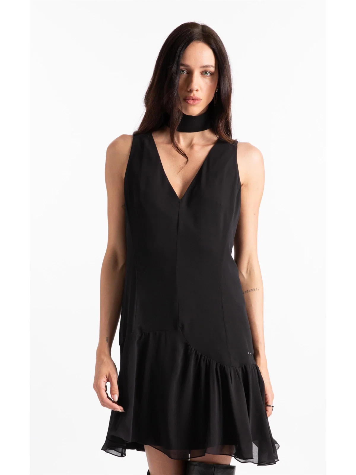 Vestido Microchiffon Asymmetric Preto