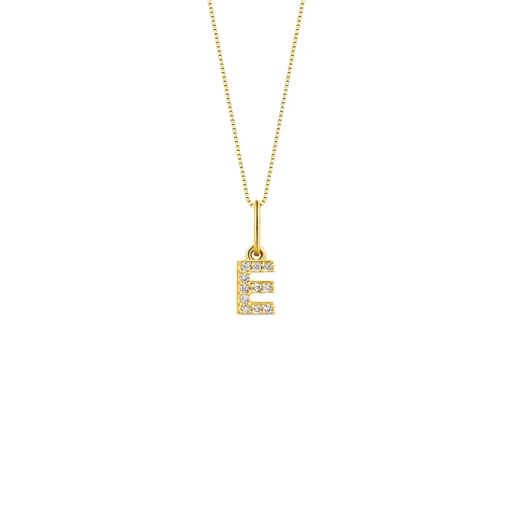 Pingente Letra E Ouro Amarelo e Diamantes, 5.5mm