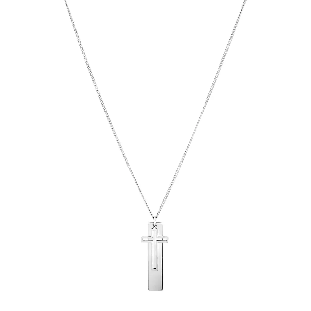 Colar Life Masculino Cruz e Placa em Aço, 60cm — imagem 1