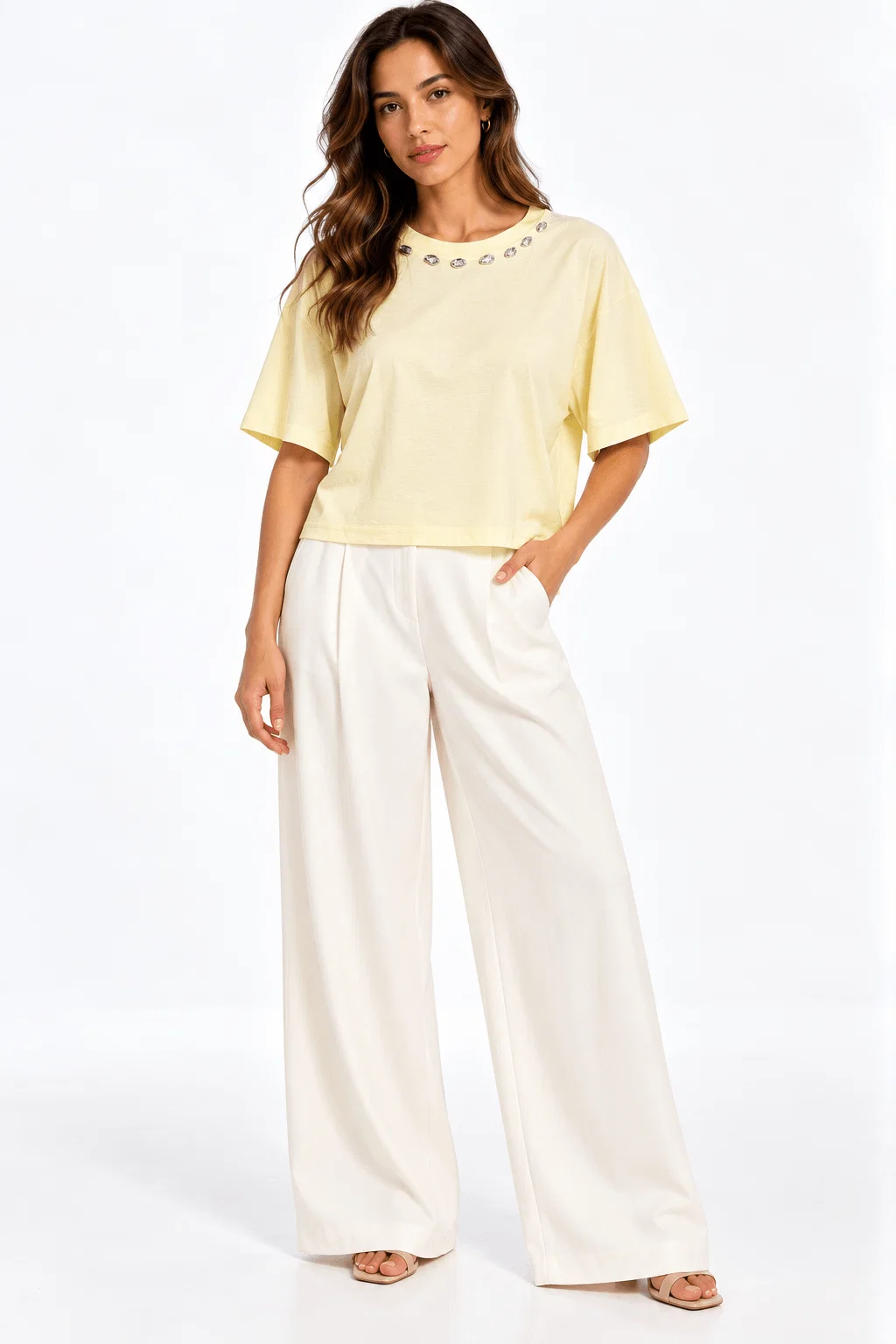 Blusa Manga Curta Detalhe Decote - Amarelo