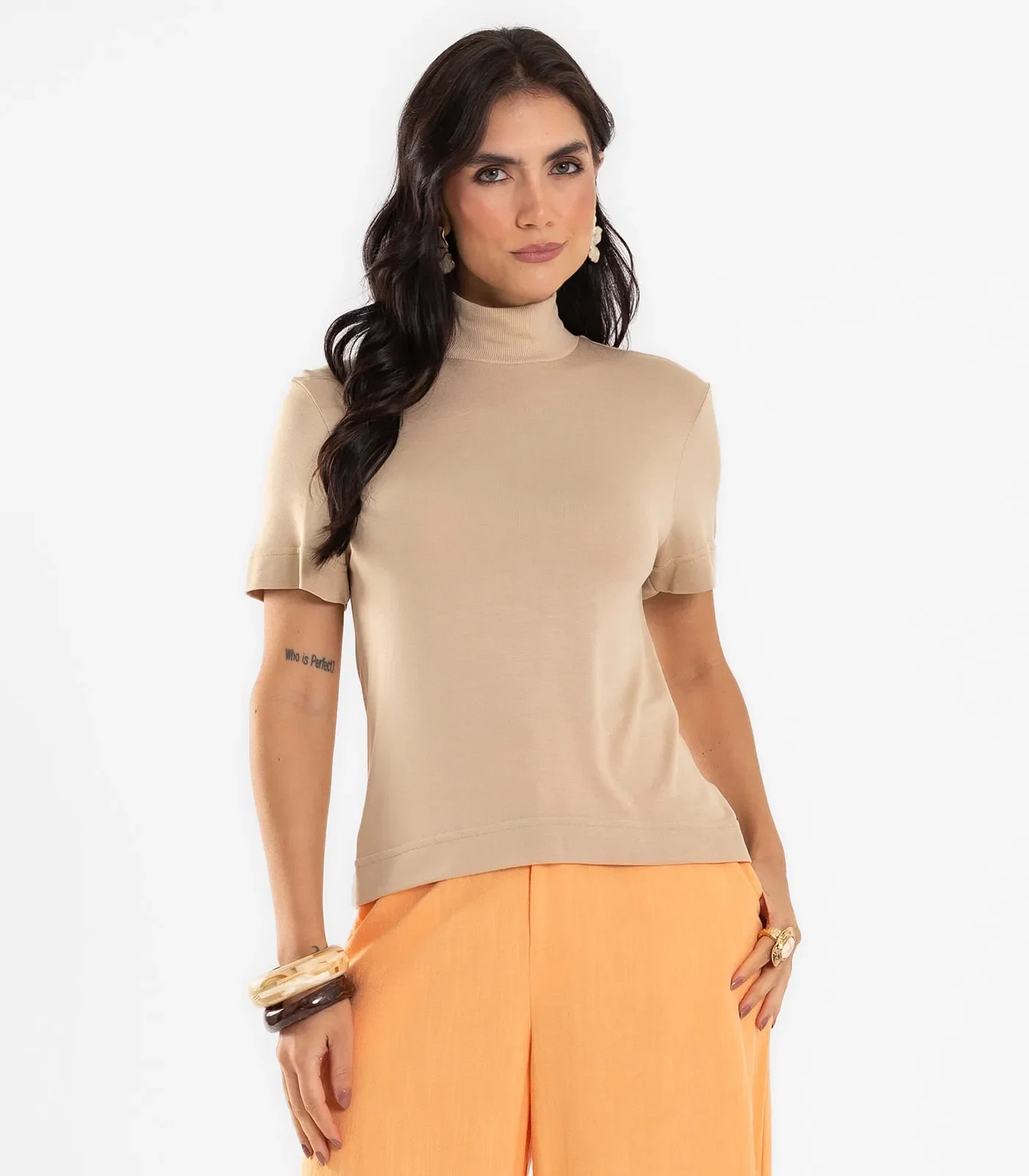 Blusa Feminina Gola Alta ViscoTrico Básica Endless Marrom
