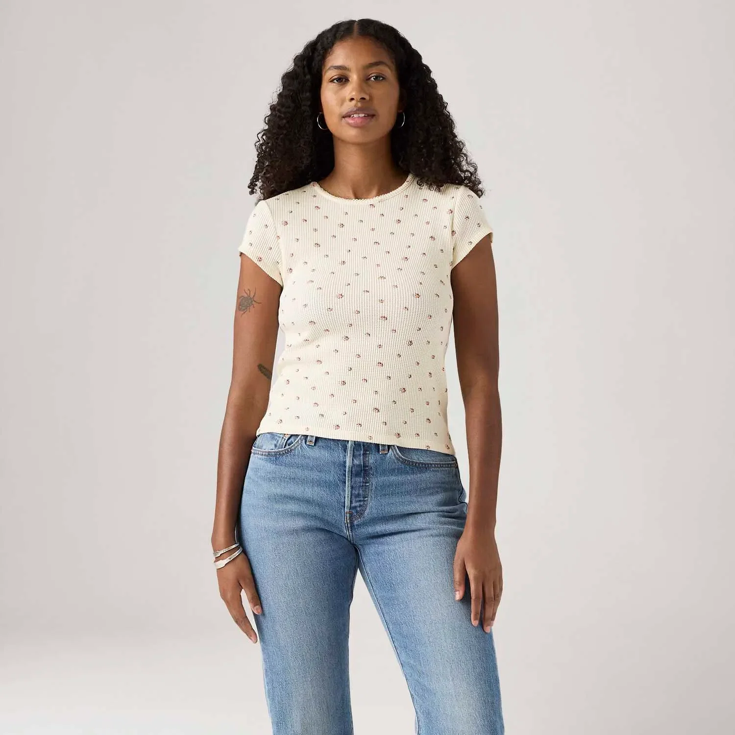 Camiseta Levi's® Dry Goods Waffle Off White Manga Curta