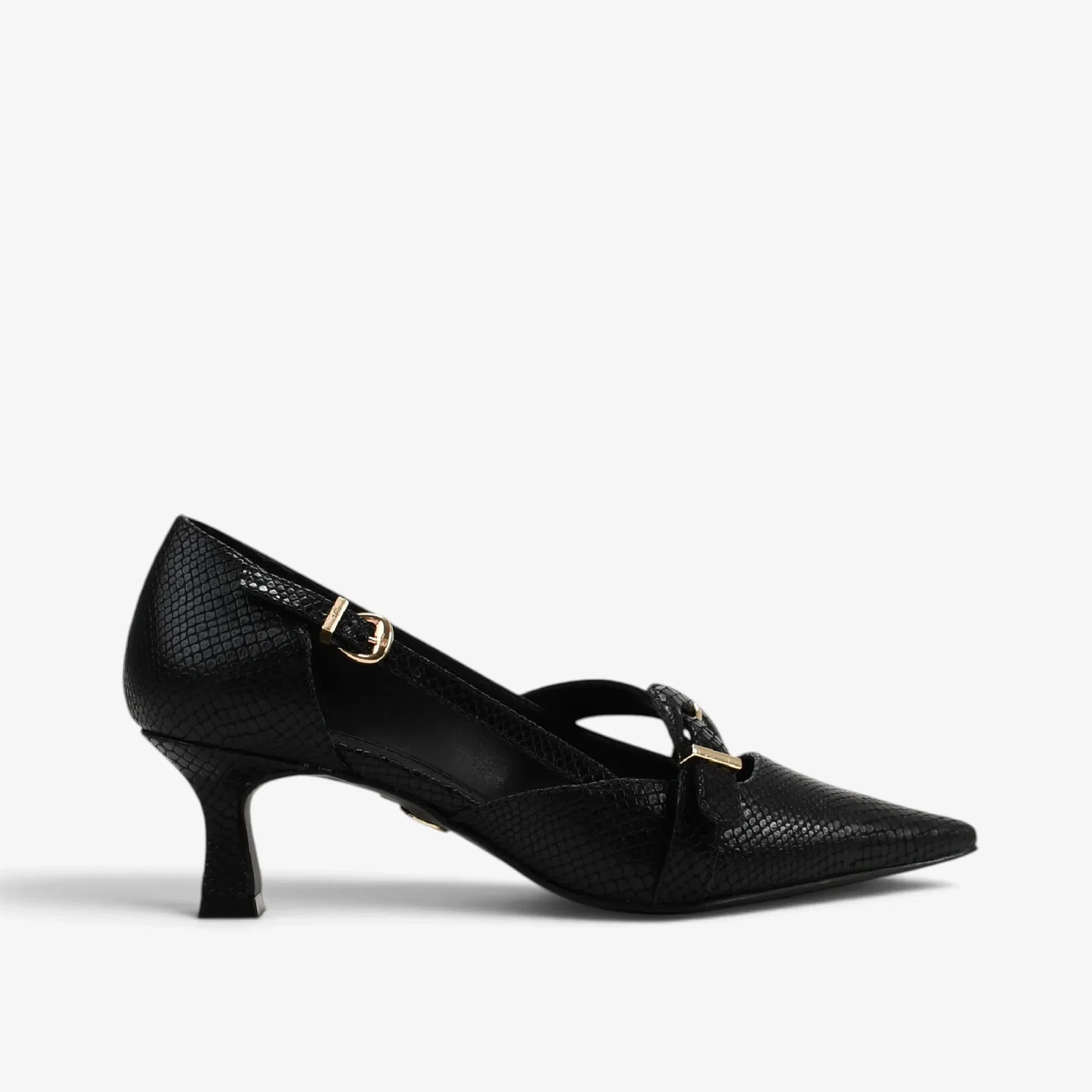 Scarpin Preto Couro Snake — imagem 1