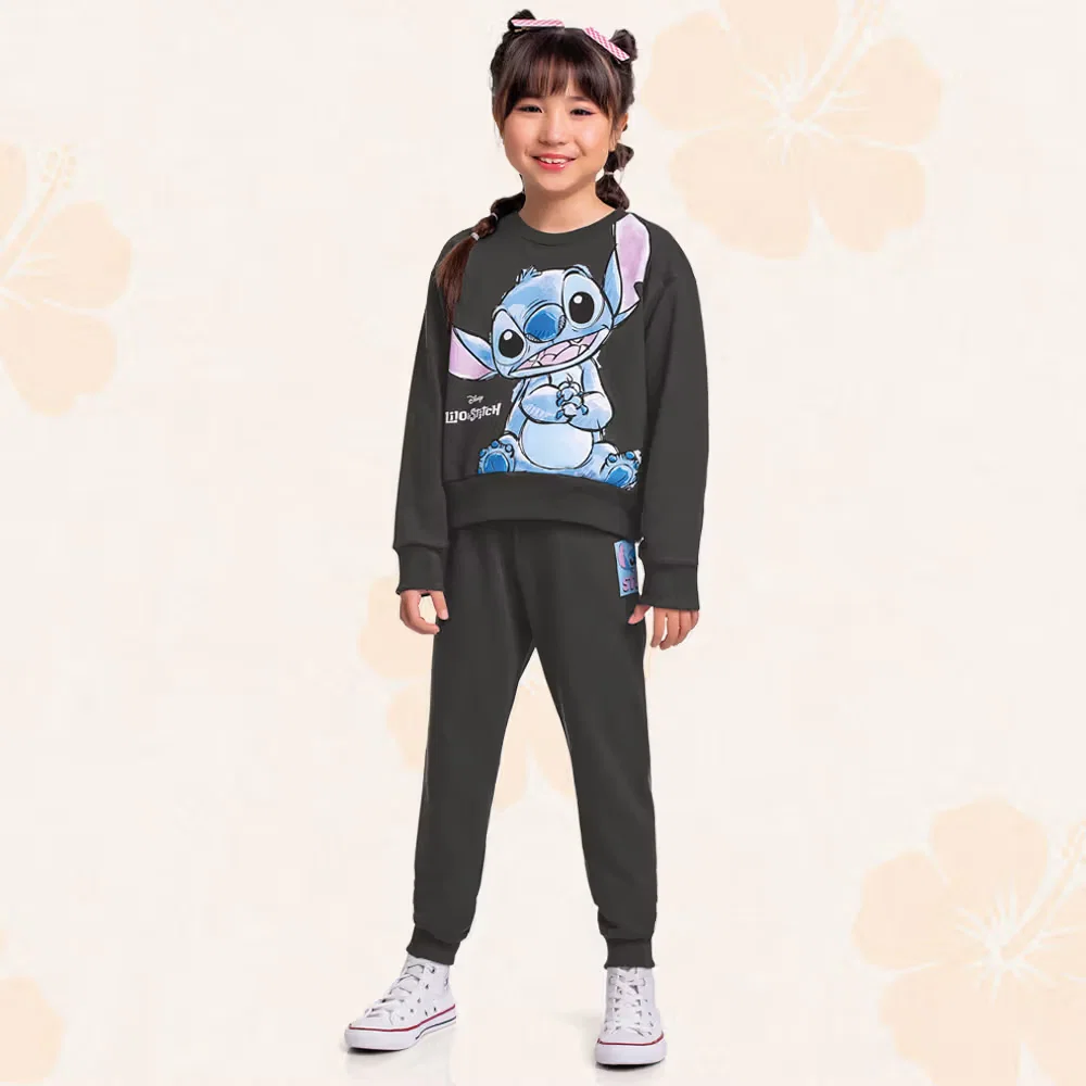 Conjunto blusão e calça em moletom Lilo & Stitch