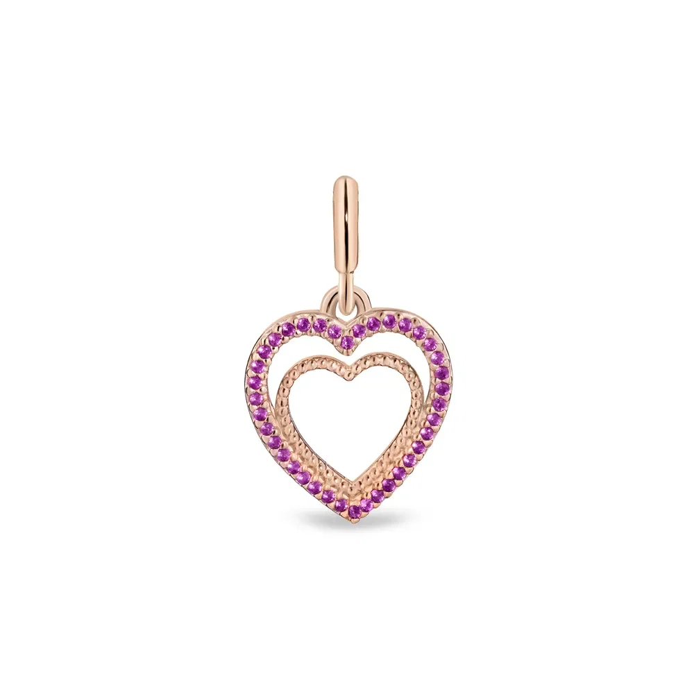 Pingente Life Amor Corações em Liga Rosé com Banho de Ouro Rosé 18k com Pedras Rosas — imagem 1