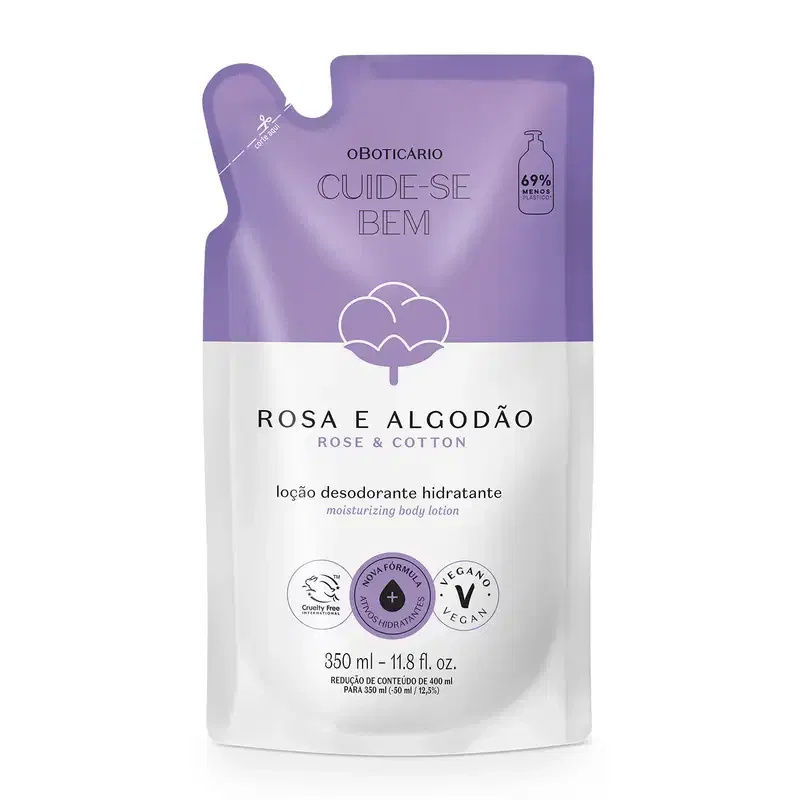 Refil Loção Desodorante Hidratante Cuide-se bem Rosa e Algodão 350ml