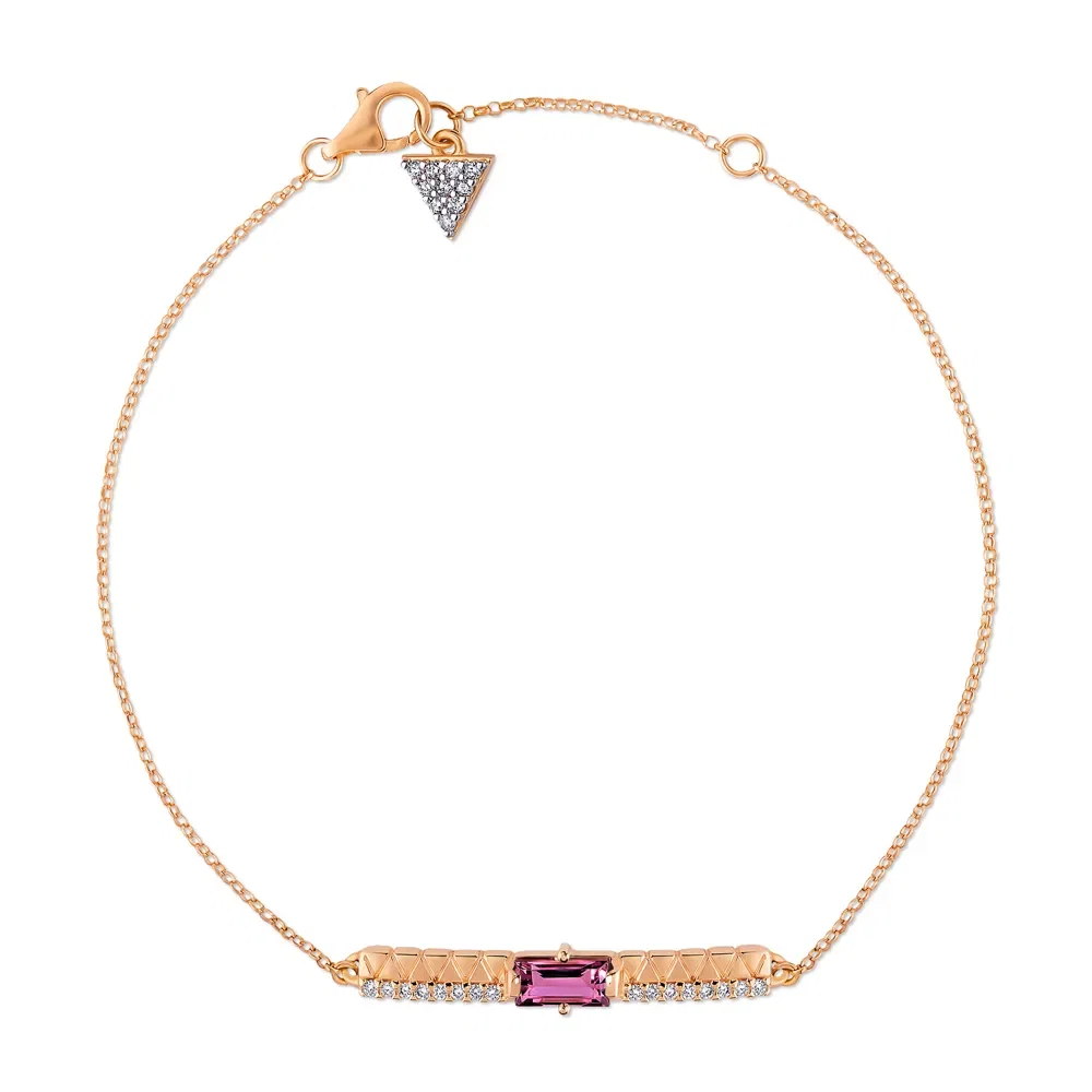 Pulseira Icona em Ouro Vivara 18k com Turmalina Rosa e Diamantes