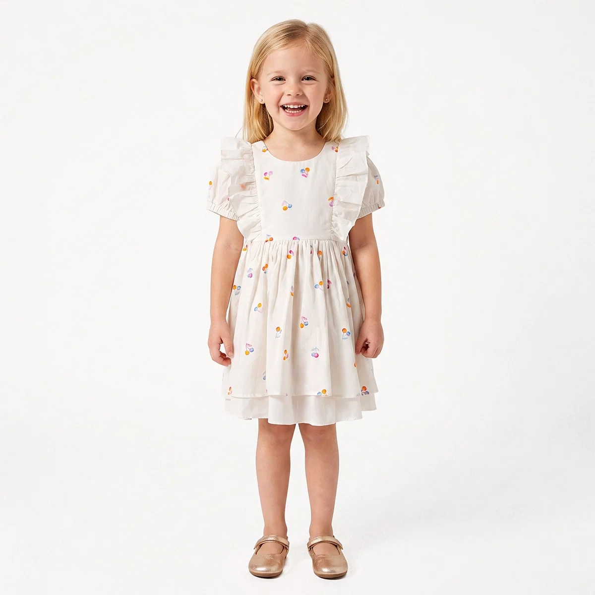 Vestido Manga Curta Kids Festivo Tricoline Estampado Tip Top