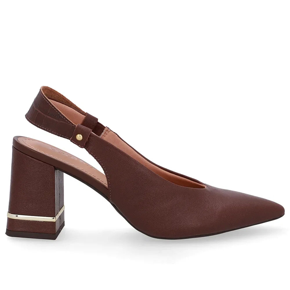 Slingback Marrom Casual Bico Fino Couro — imagem 1