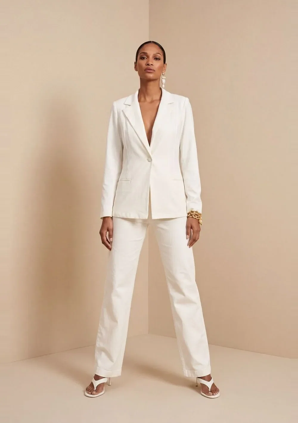 Blazer Ajustado Manga Longa Padrão Off White — imagem 1