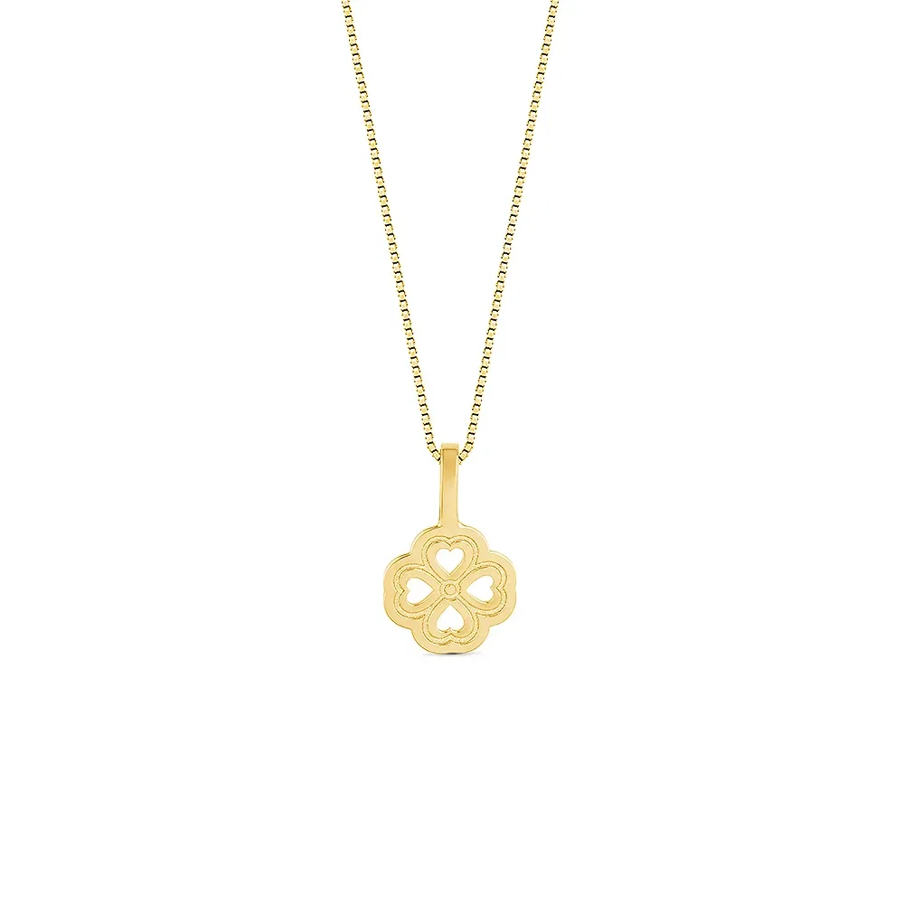 Pingente Medalha Trevo em Ouro Amarelo 18k, 14mm