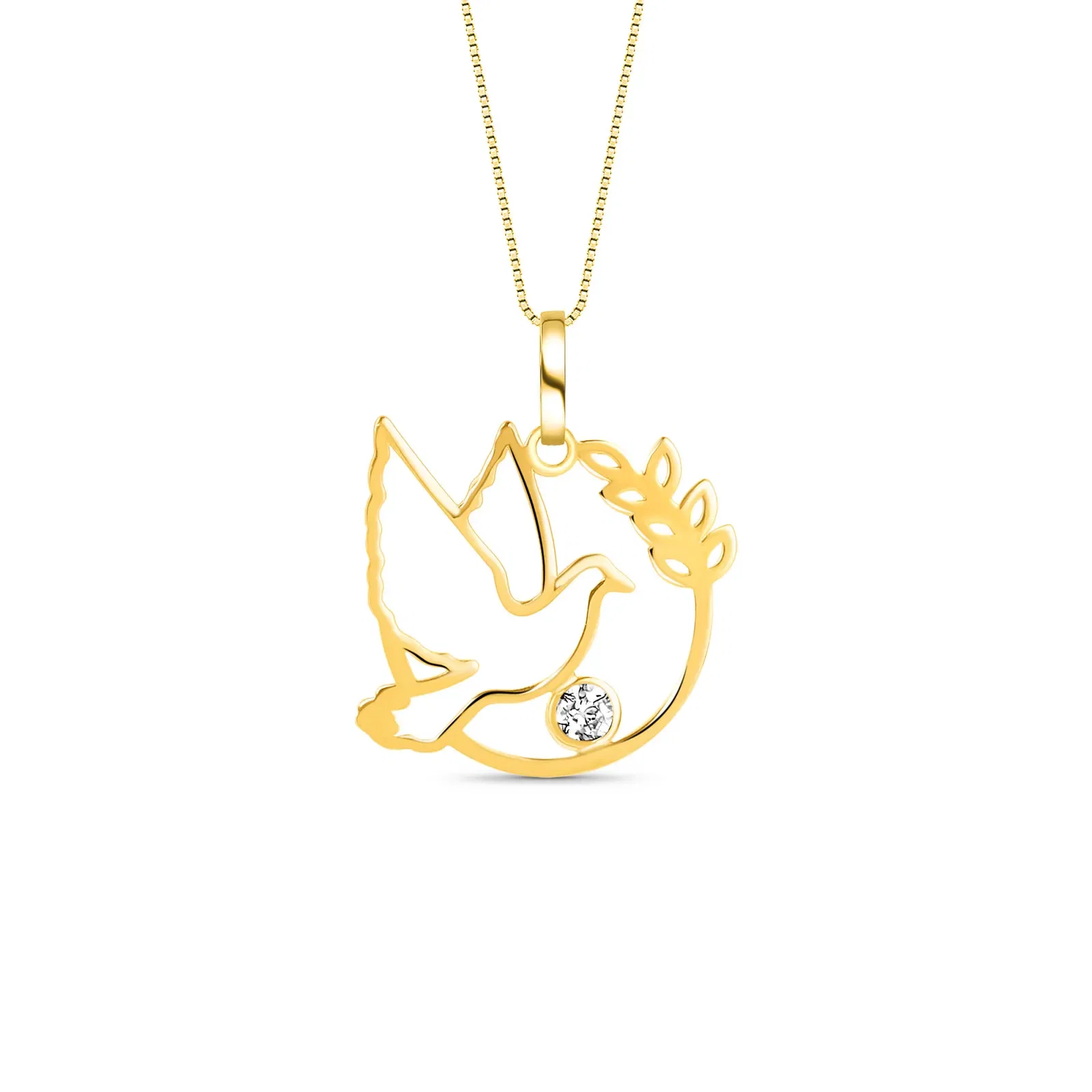 Pingente Medalha Espirito Santo em Ouro Amarelo 18k com Safira Incolor — imagem 1