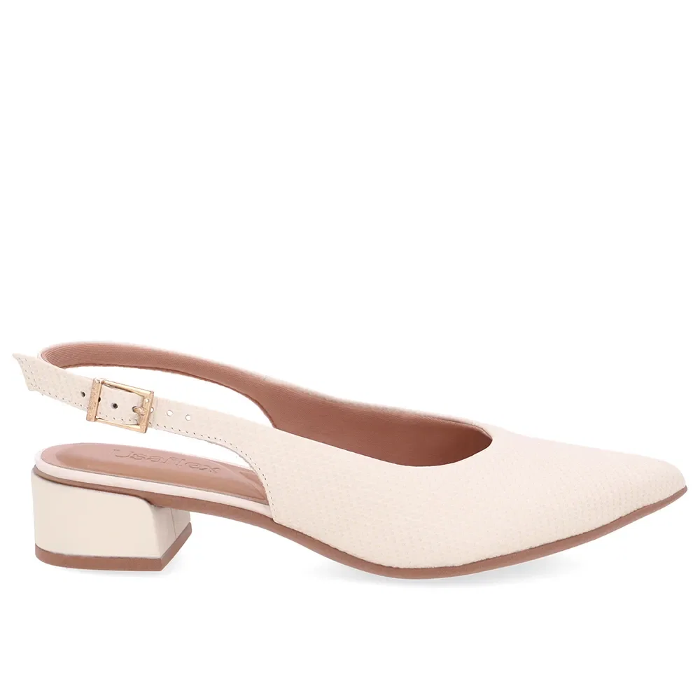 Slingback Branco Marfim Salto Bloco Couro Bico Fino — imagem 1
