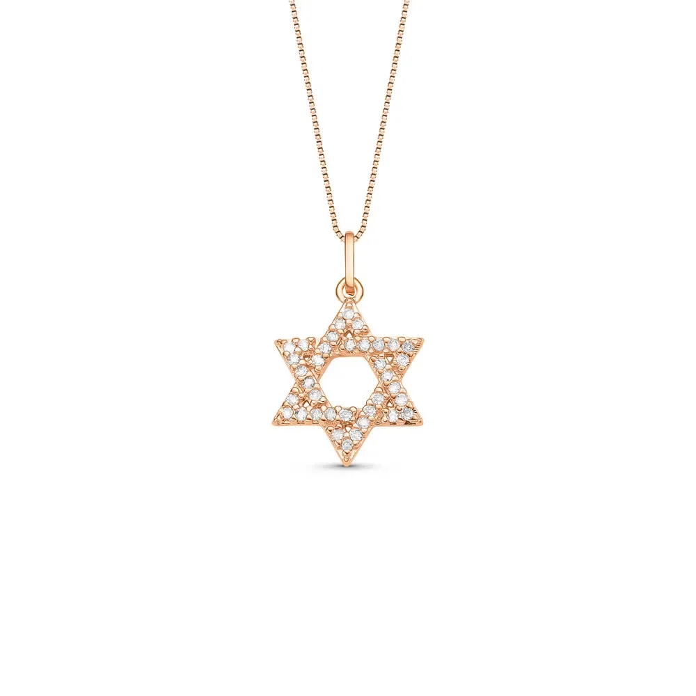 Pingente Medalha Estrela de Davi em Ouro Rosé 18k com Diamantes, 19mm — imagem 1