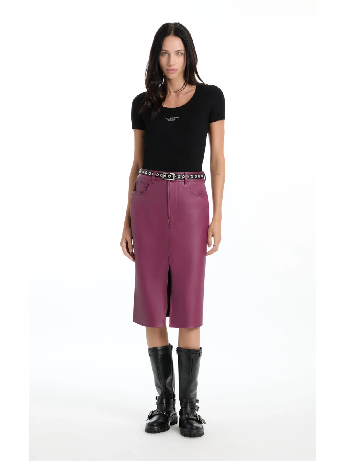Saia Leather Like Slit Midi Beringela — imagem 1