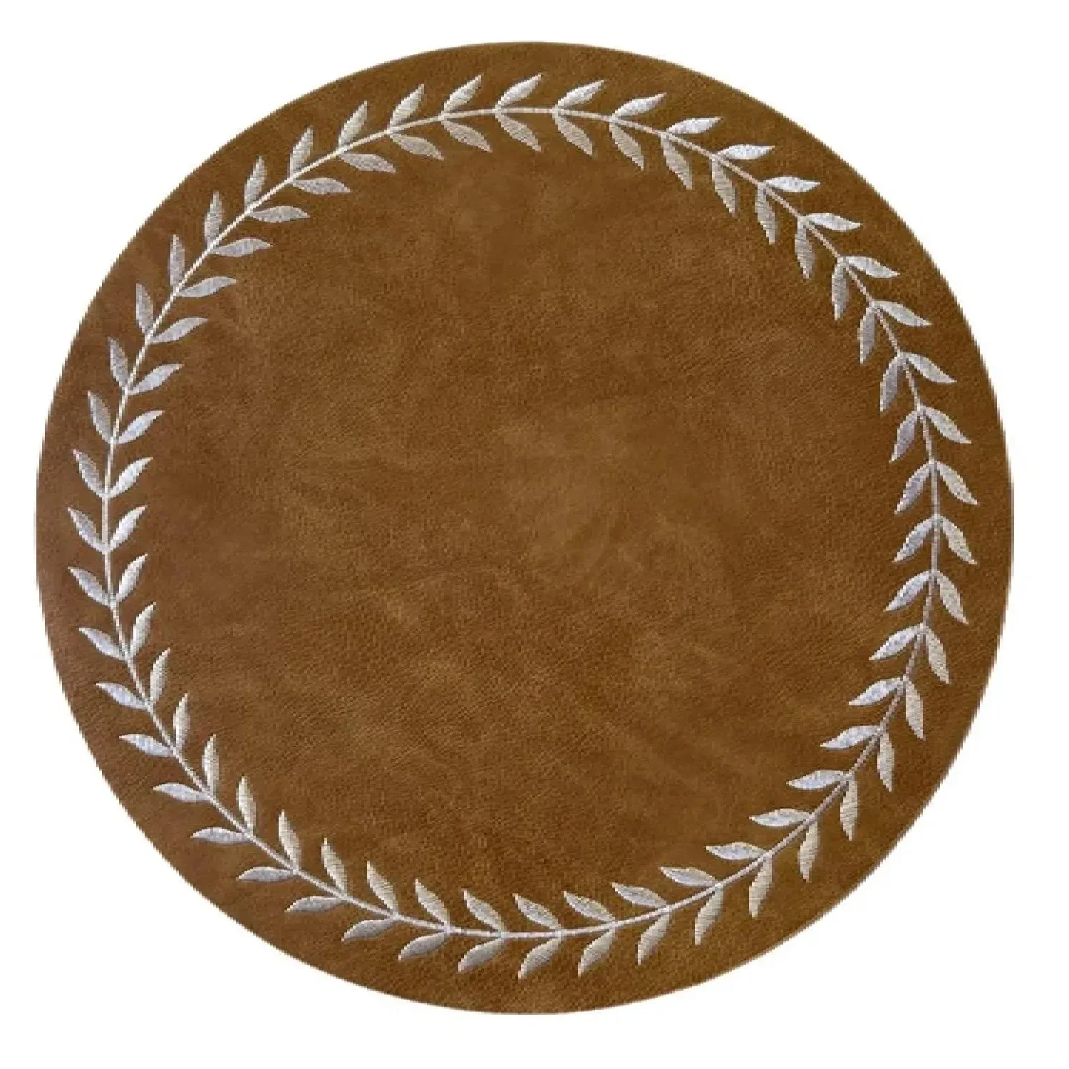 Jogo Americano Leaves Redondo em Courino Marrom 38cm Kenya