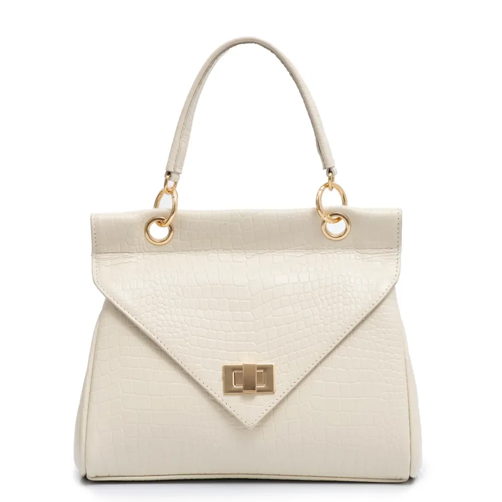 Bolsa Satchel Couro Croco Off White
