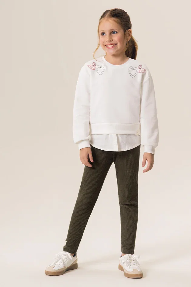 Conjunto Infantil Casaco em Moletom e Legging Malha Canelada
