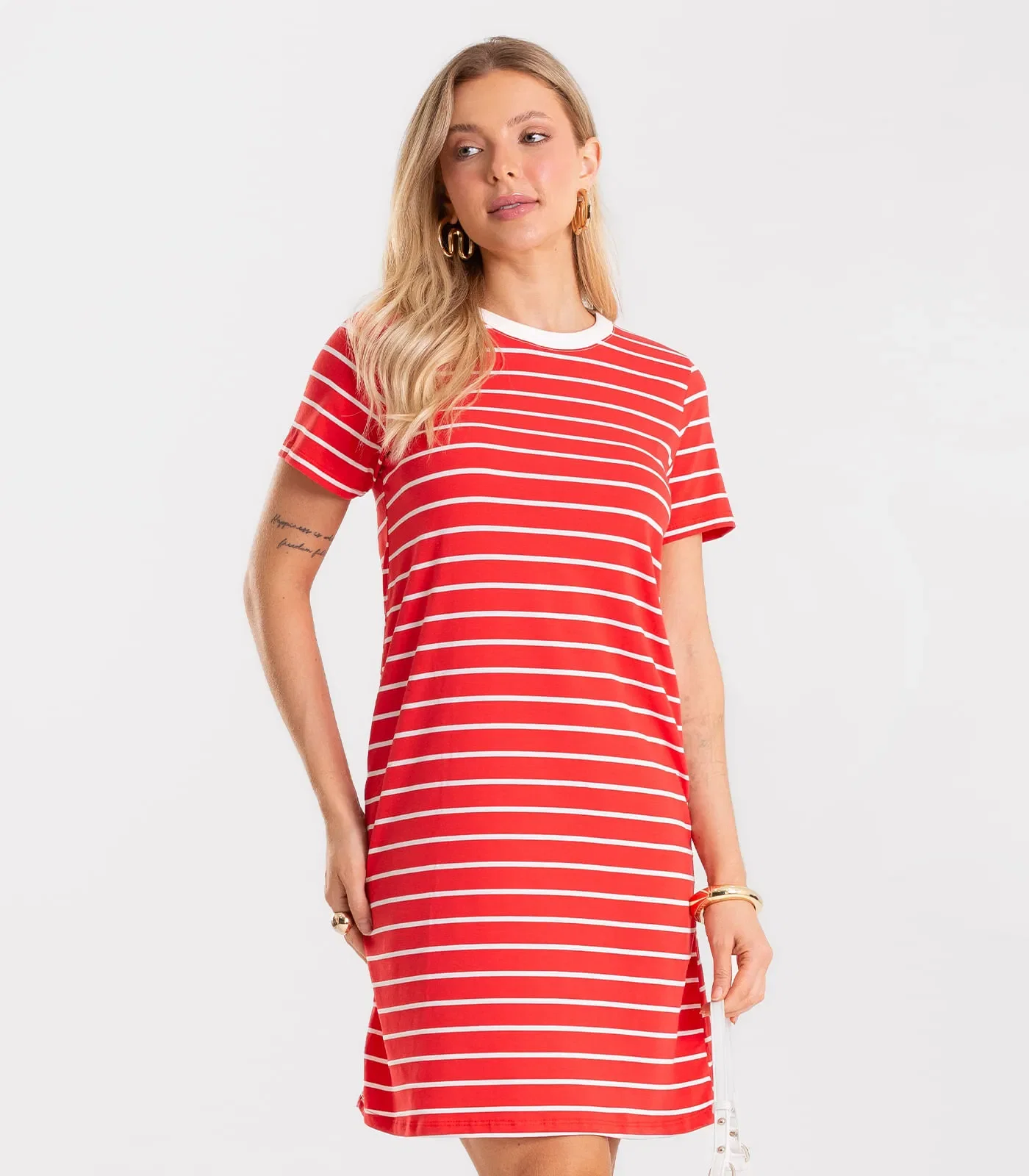 Vestido Feminino Cotton Listrado Rovitex Laranja
