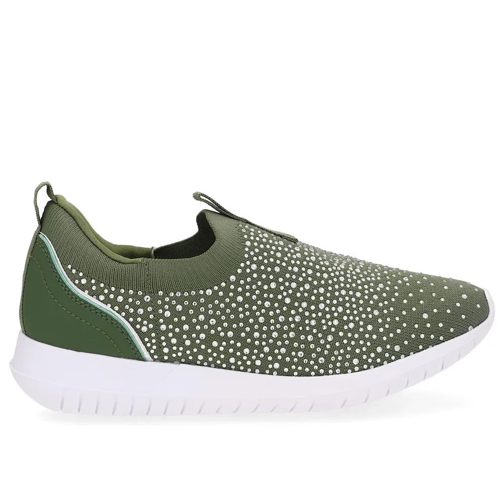 Tênis Slip On Tricot Verde Strass — imagem 1