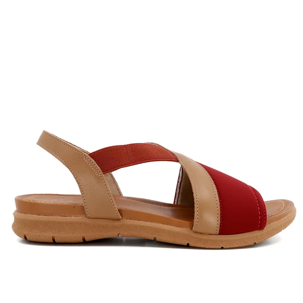 Sandália Plataforma Elastano Vermelho Couro Marrom