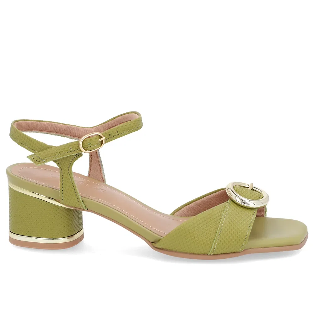 Sandália Couro Verde Fivela