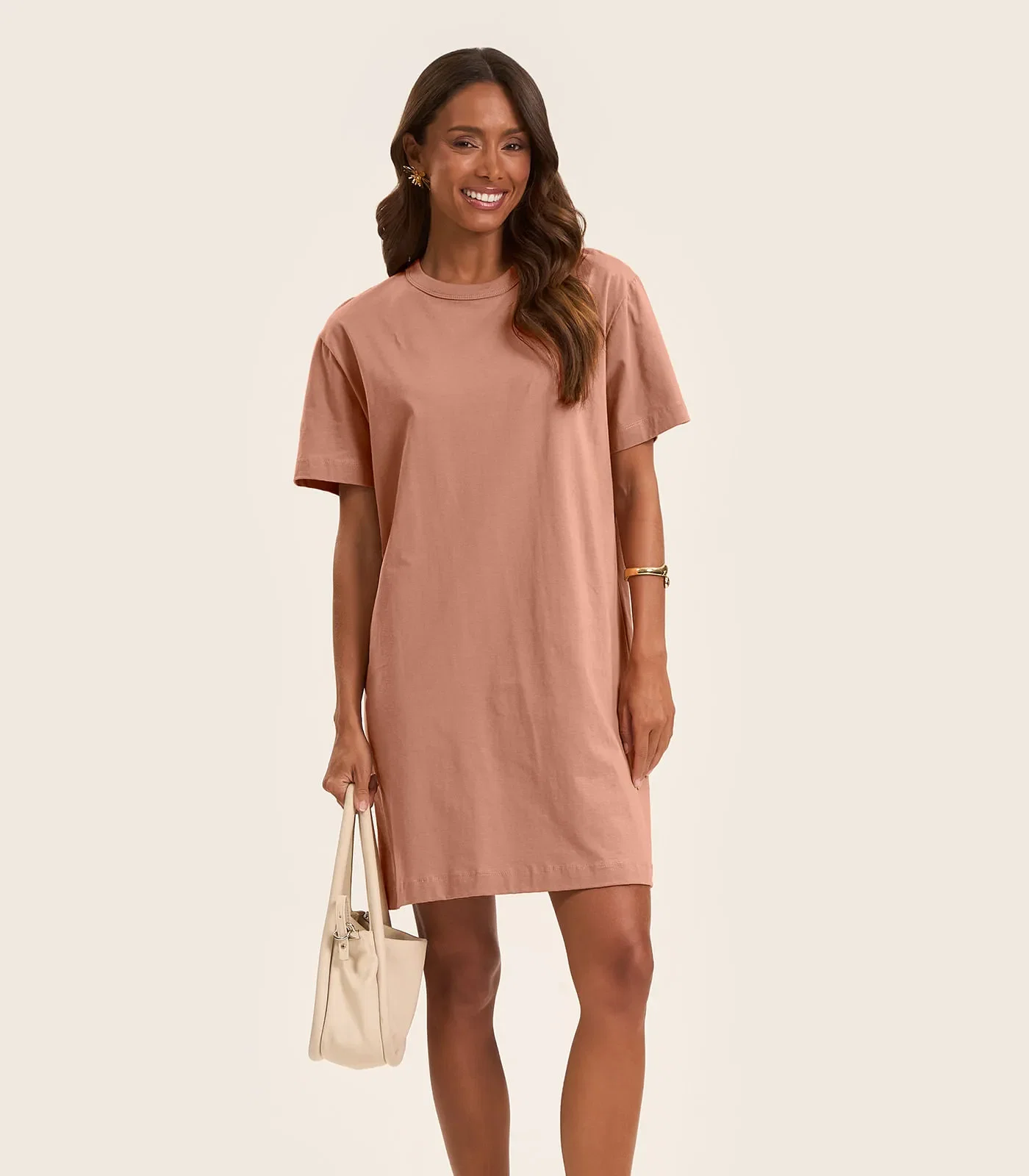 Vestido Básico T-Shirt Feminino Rovitex Marrom