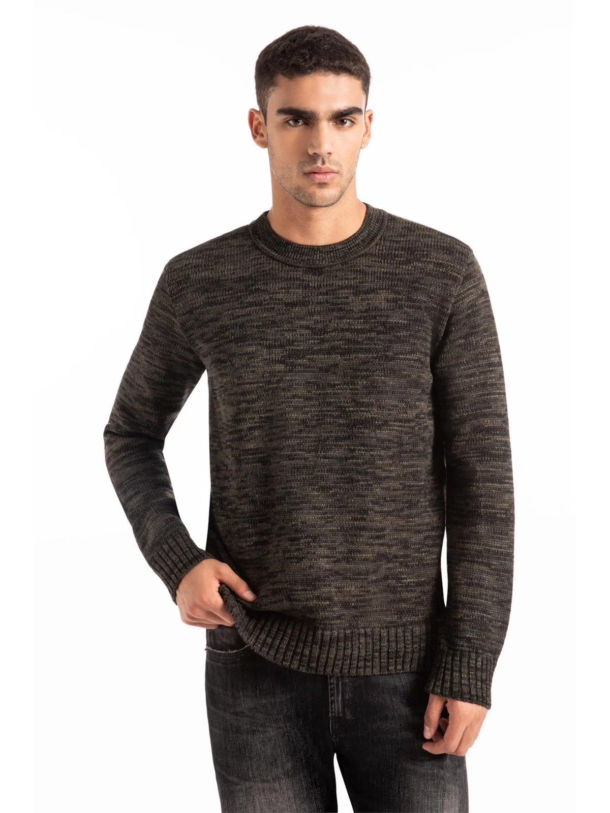 Tricot Sweater Mixed Round Neck Verde Militar — imagem 1