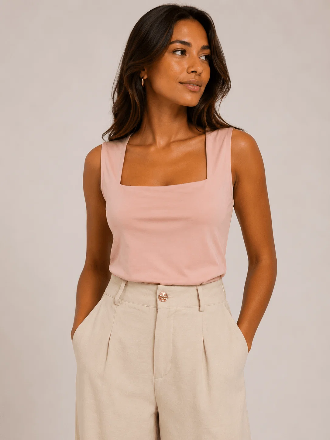 Camiseta Decote Quadrado - Rose