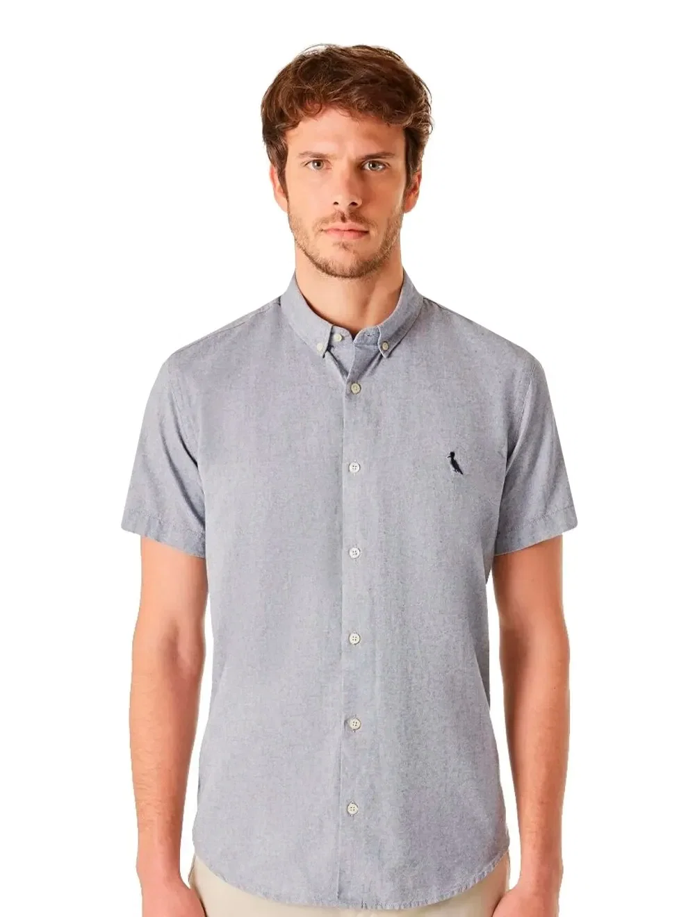 Camisa Reserva Masculina Manga Curta Oxford Color Azul Marinho Mescla — imagem 1