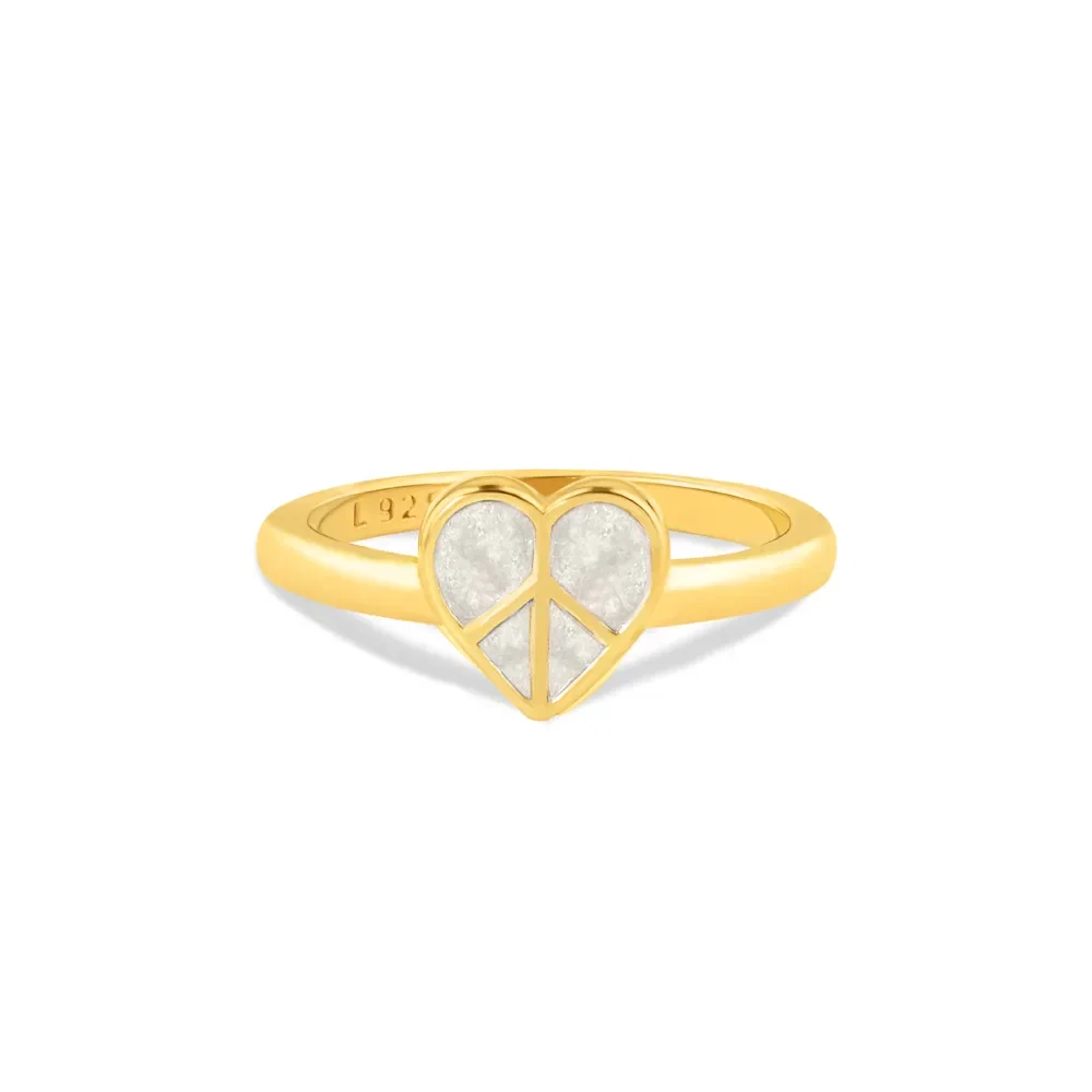 Anel Life Paz e Amor Coração em Prata 925 com Banho de Ouro Amarelo 18k