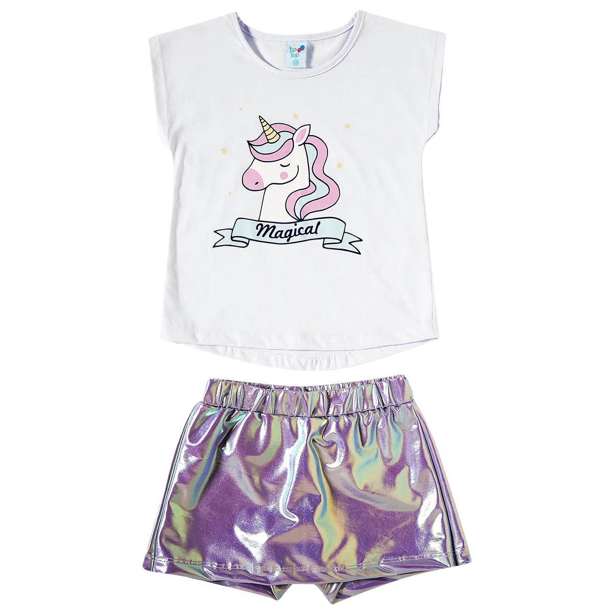 Conjunto Curto Kids Unicórnio Meia Malha Tip Top