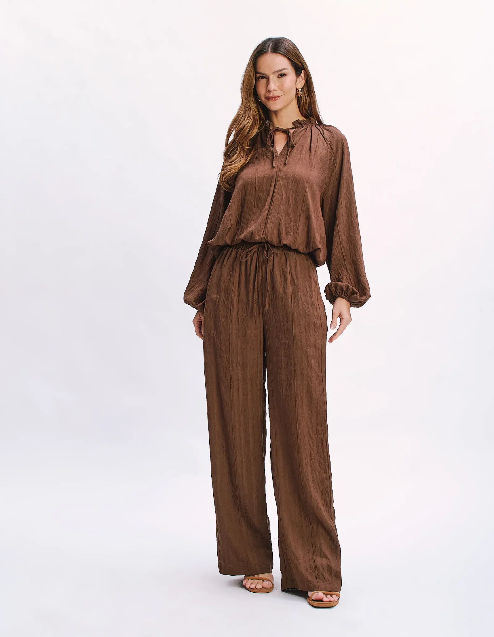 Calça Pantalona Cós Amarração - Cafe — imagem 1