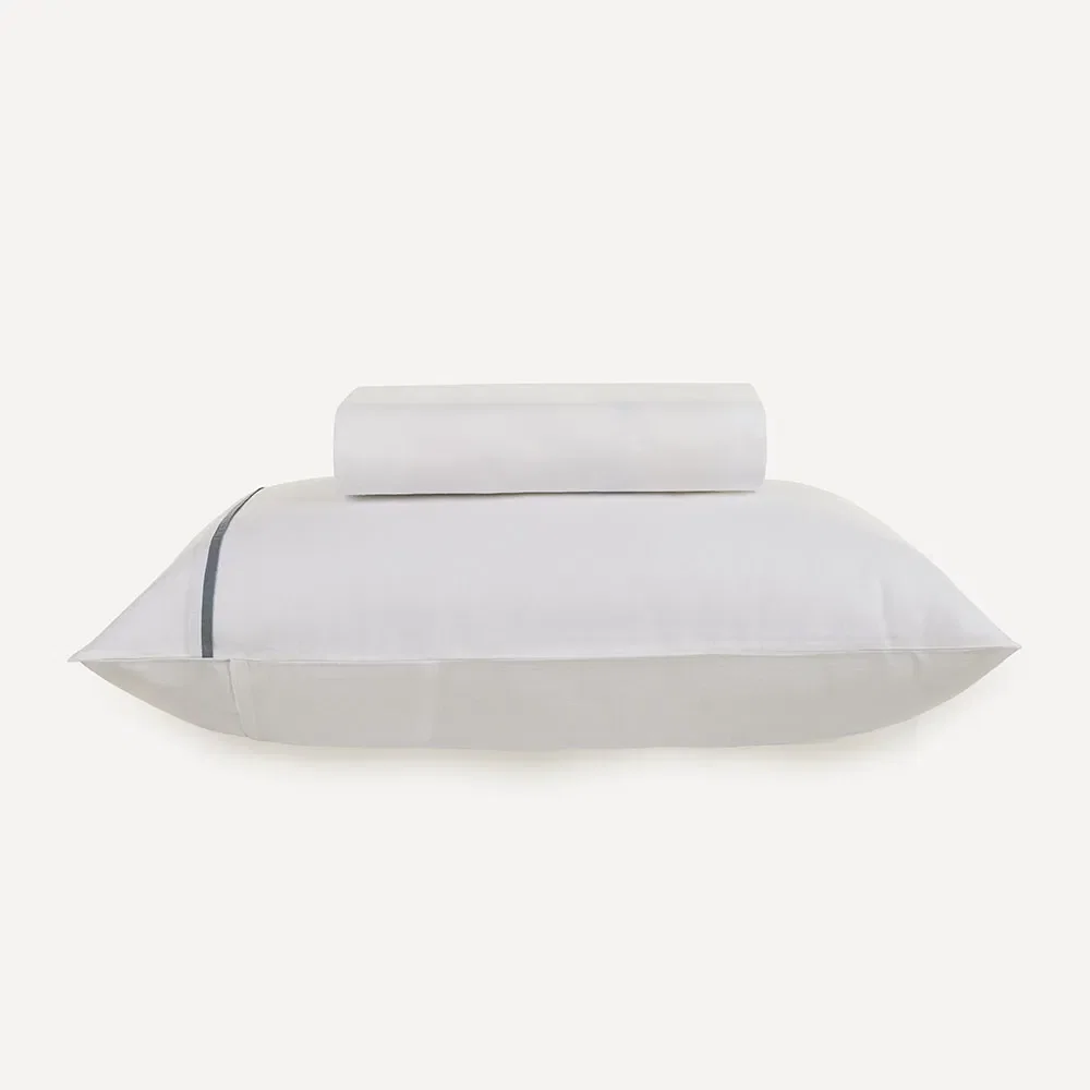 Lençol com Elástico e Fronha 100% Algodão Noah Branco / Azul Porcelana