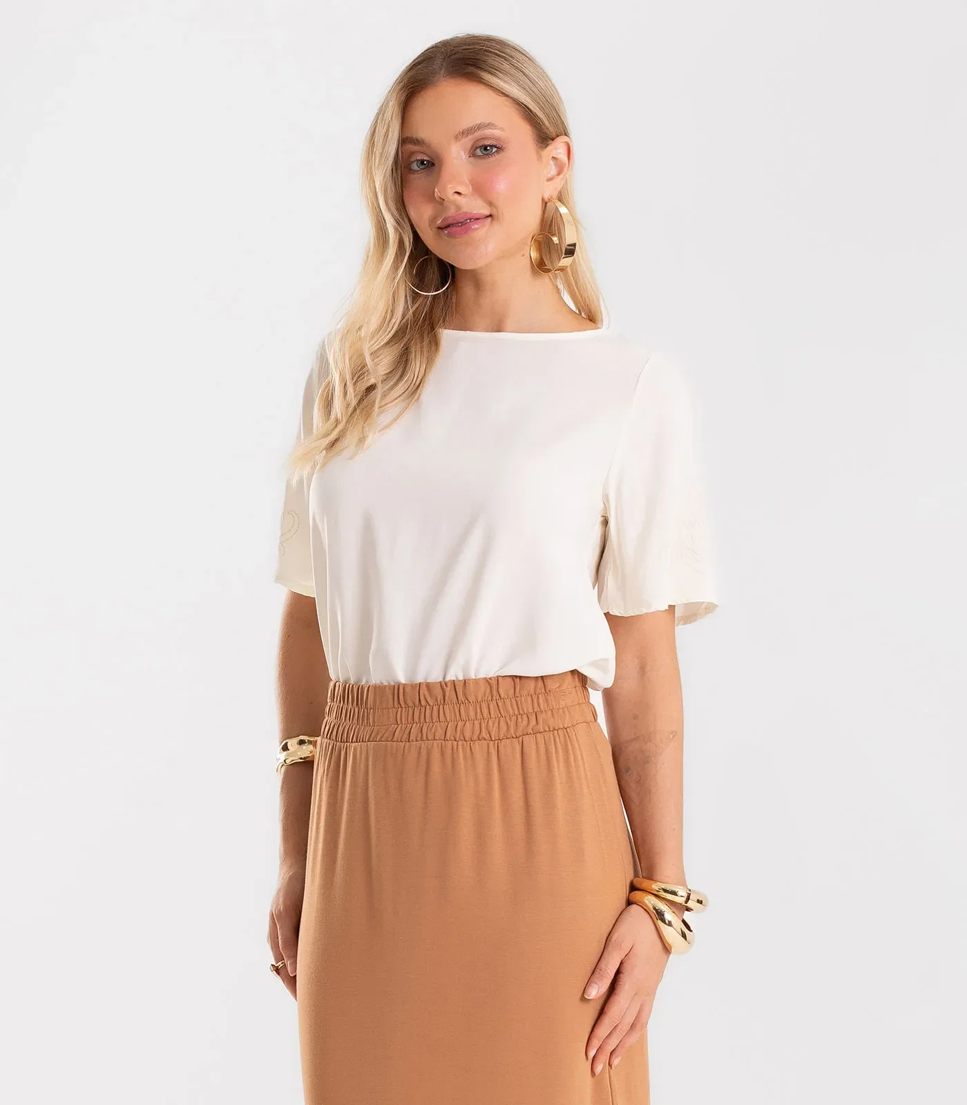 Blusa Feminina Viscose Khyara Com Estampa Rovitex Bege