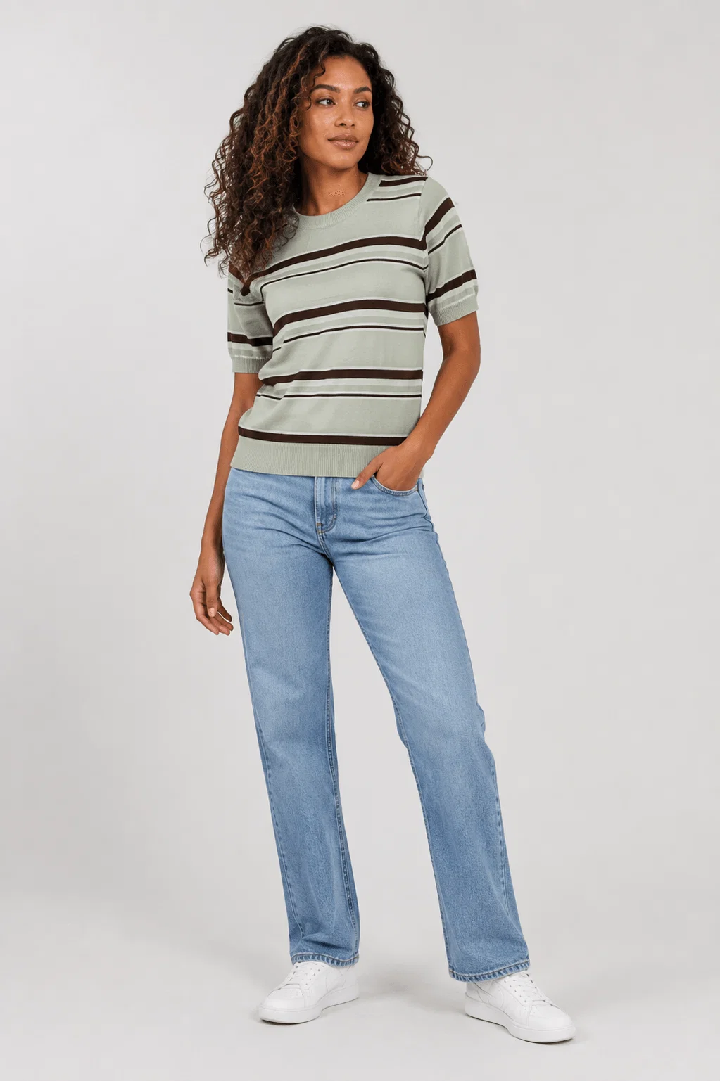 Blusa Tricot Decote Canoa Listrada - Verde