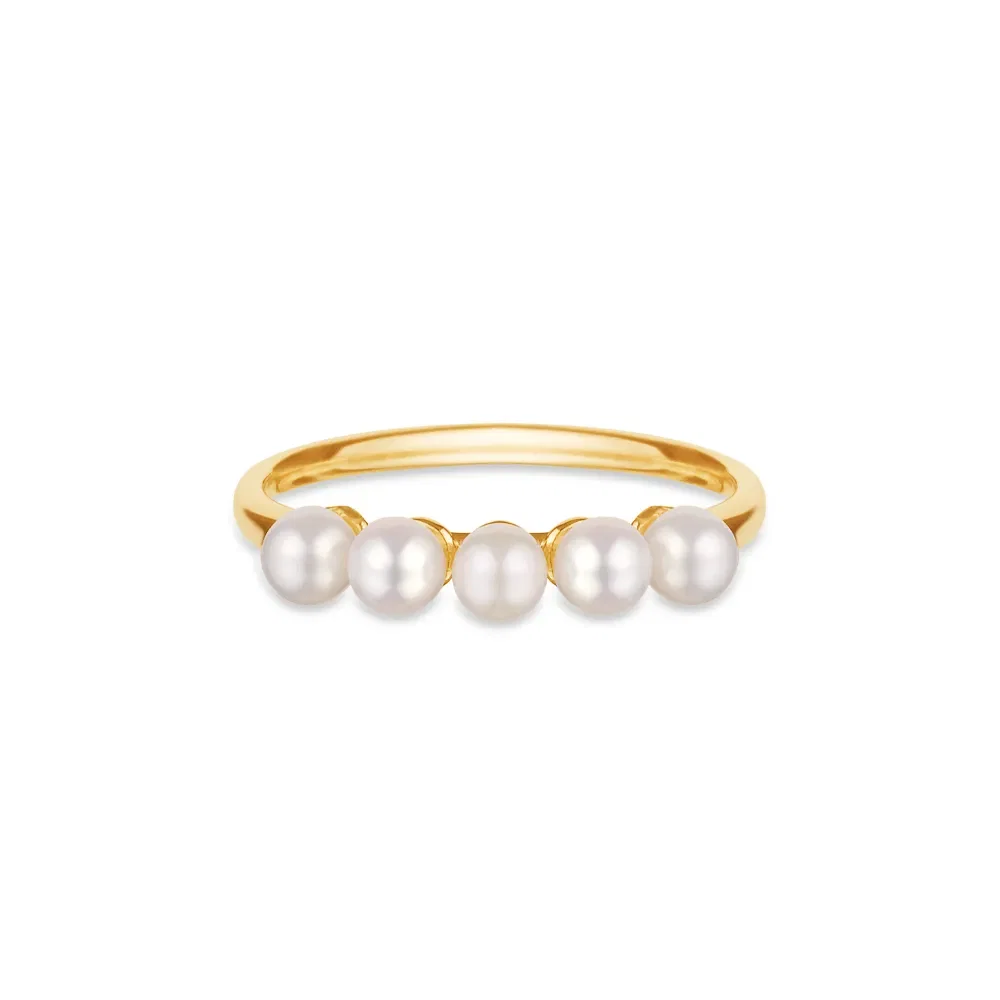 Anel Linear em Ouro Amarelo 18k com Pérolas