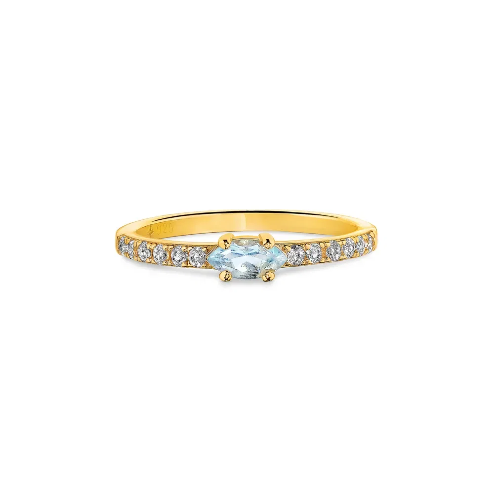Anel Life Nature em Prata 925 com Banho de Ouro Amarelo 18k, Topázios Sky e Incolores